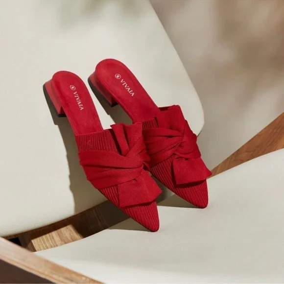 Vivaia Yaffa Ruby Red Pointed Toe Knot Mule Sandals Size EU 40, US 9 - Picture 1 of 15